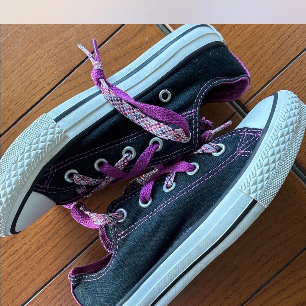 Converse Kids Black Sneakers with Purple Accents